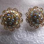 Vintage Aurora Borealis Goldtone Earrings Clips